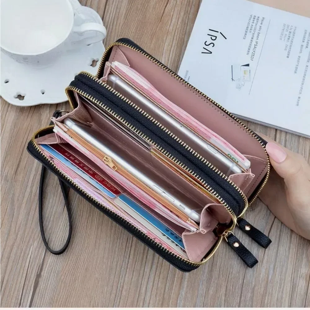 Ladys Women PULeather Wallet Double Zipper Card Holder Clutch Purse Long Handbag